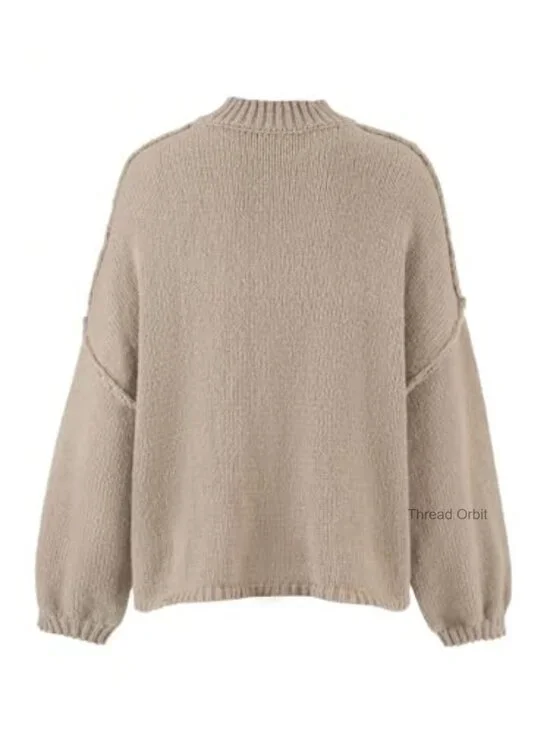 Chunky Knit Cardigan Lantern Sleeves Button Down Cozy Sweater Fall Outerwear - Picture 4 of 5